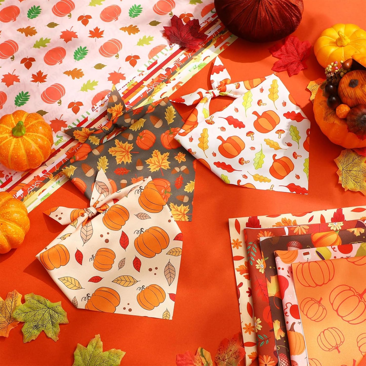 Abbylike 200 Pcs Fall Thanksgiving Dog Bandanas Bulk Pumpkin Bandanas for Dogs Pets Triangle Kerchief Bibs Scarf for Pets Autumn Costume Photo Props Accessories Pet Shops Adoption Events, 25 Styles