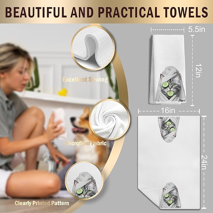 Funny Cat Hand Towels for Bathroom Decor, Cute Cat Mom Lady Lovers Gifts, Funny Kitchen Towels, Kids Bathroom Hand Towels,16x24 Inches