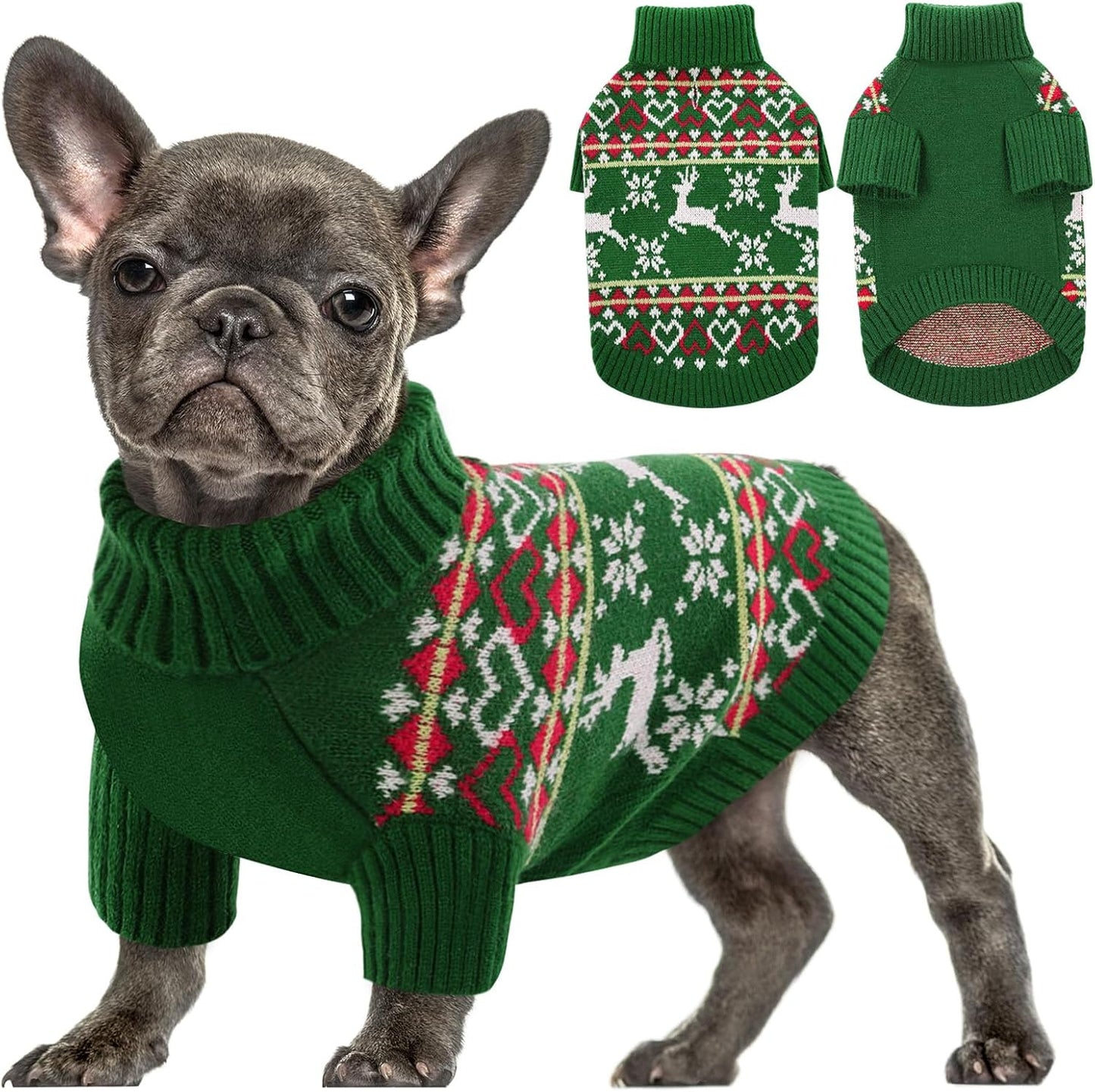 Queenmore Dog Christmas Sweater,Turtleneck Knitted Pullover Xmas Dog Clothes Sweatshirt,Pet Christmas Outfit, Warm Doggy Sweaters for Small Dogs Boy Girl XL