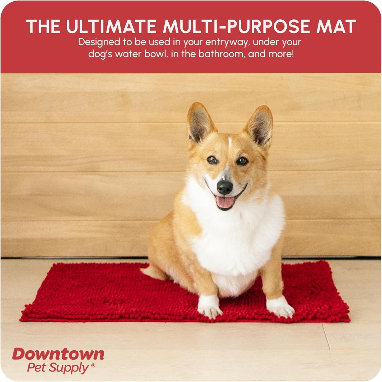 My Doggy Place Microfiber Dog Mat for Muddy Paws, 18" x 24" Red - Absorbent and Quick-Drying Dog Paw Cleaning Mat, Washer and Dryer Safe - Non-Slip Rubber Backed Dog Floor Mat, Small