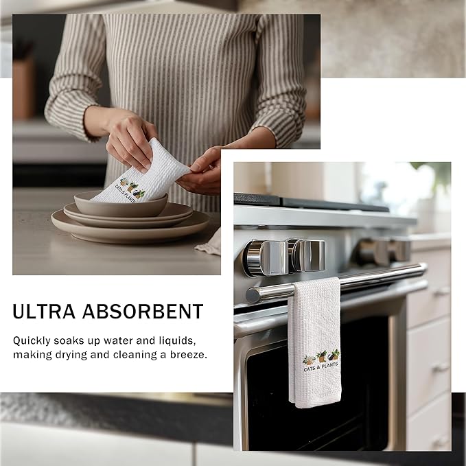 Cat and Plant Lover Gifts Kitchen Towels, Cat Plat Mom Lady Gifts Dish Tea Towels for Kitchen Decor, Gardener Gift Hand Towels for Bathroom Decor, 16x24 Inch