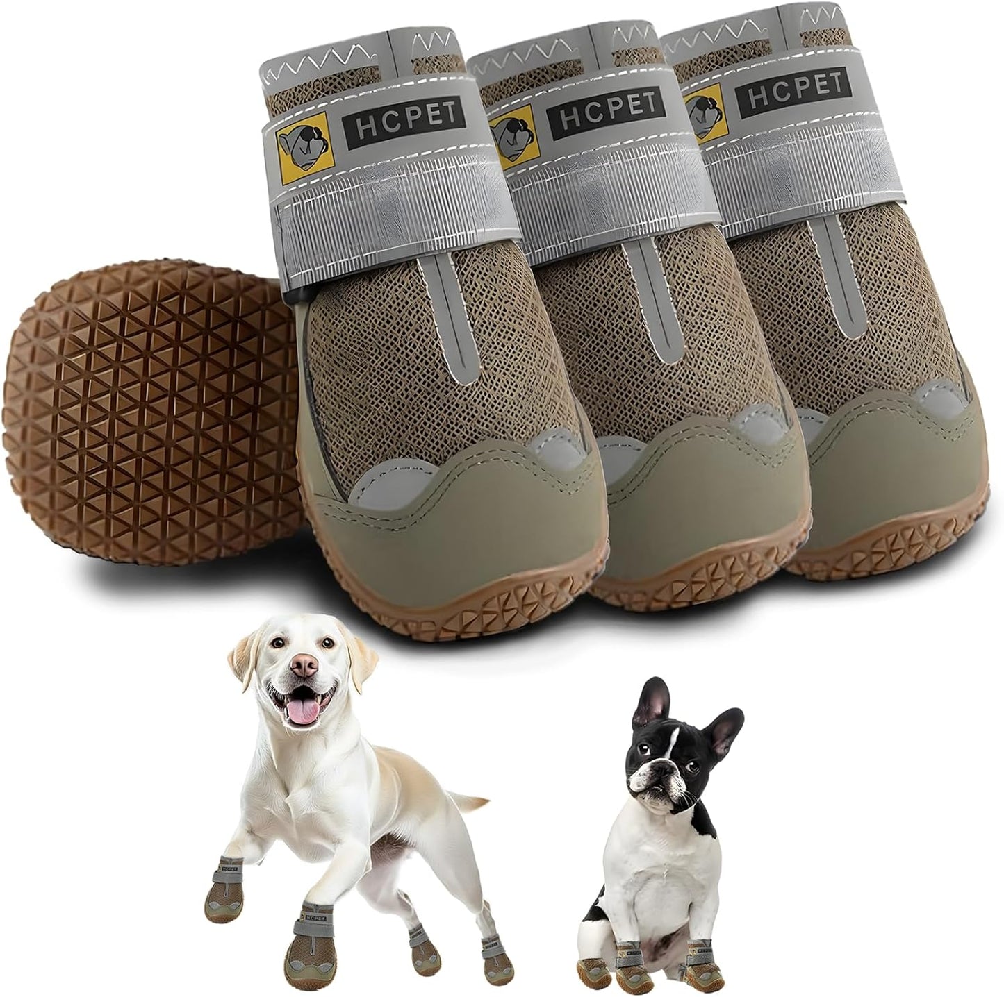 Hcpet Dog Shoes for Large Dogs, Breathable Dog Booties for Small Medium Dogs, Anti-Slip Dog Boots & Paw Protectors for Hot Pavement Winter Snow Hiking with Reflective Straps Army Green Size 1