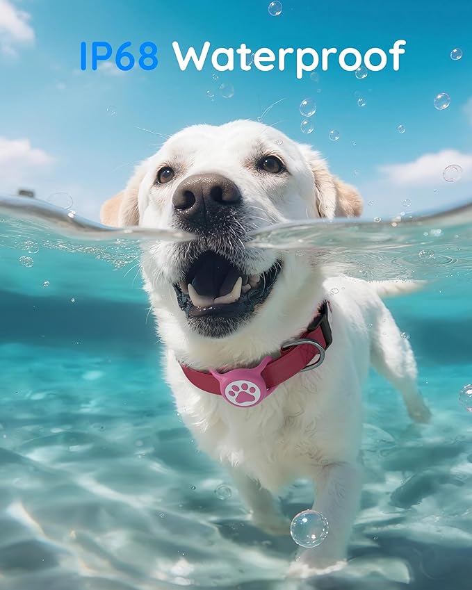 IP68 Waterpoof Dog Airtag Holder, Stretchy Silicone Full Body Covered Apple Air Tag Holder for Dog Cat Collar Fit All Width Collar (Pink/Rose, 2 Pack)