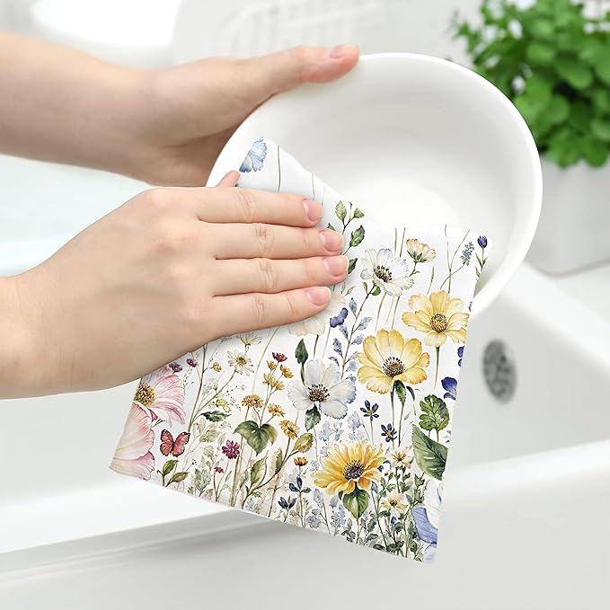 kampdream Faxdong Floral Hand Towel Set of 2, Watercolor Wildflower Botanical Plant Leaves Design Soft Absorbent Towels for Home Hotel Gym Spa Bathroom, Multi5 16×27 inch