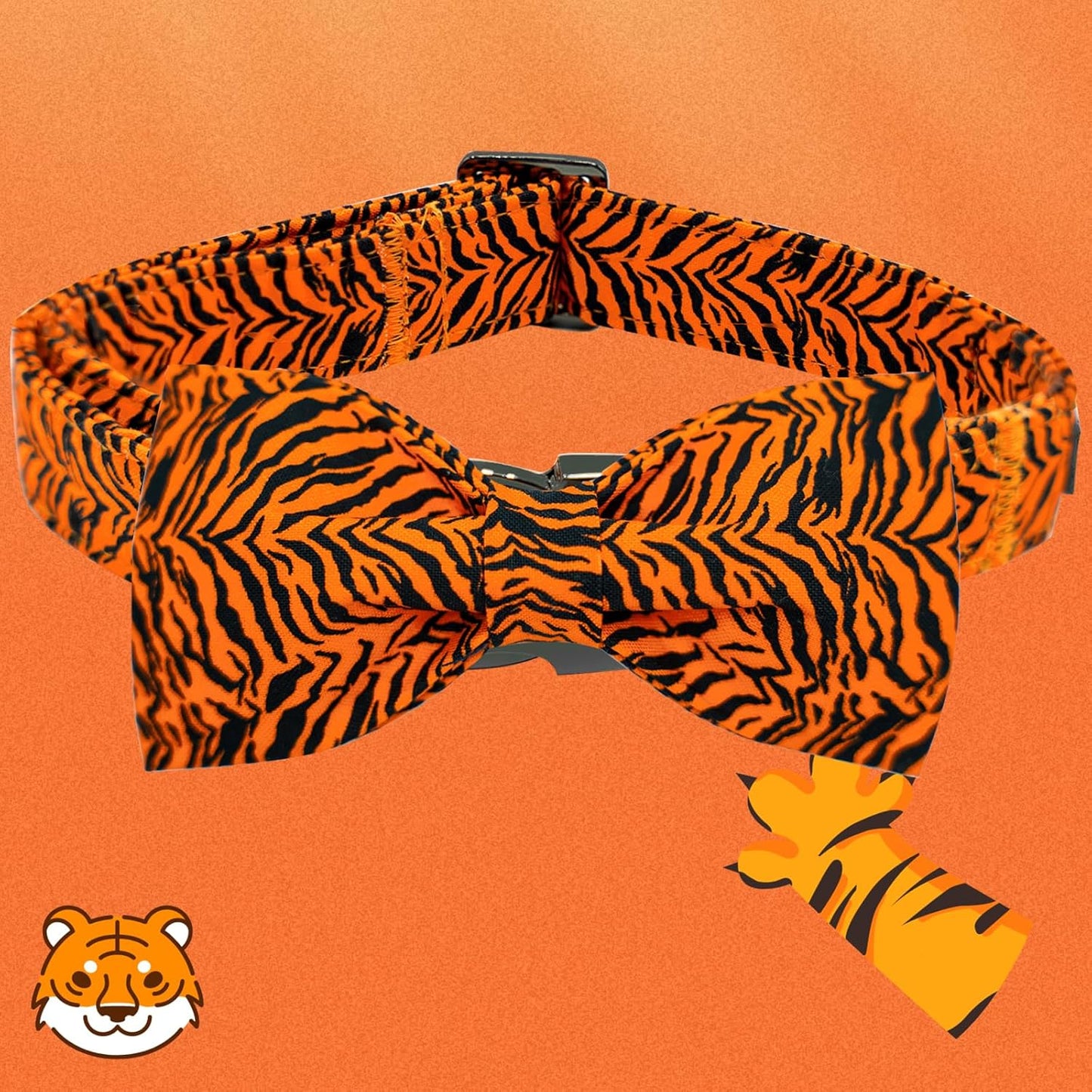 Elegant little tail Dog Collar, Tiger Print Pet Collar Fashion Boy Dog Collars Durable Metal Buckle Dog Collars Cotton Pet Adjustable Dog Collars for X-Large Dogs