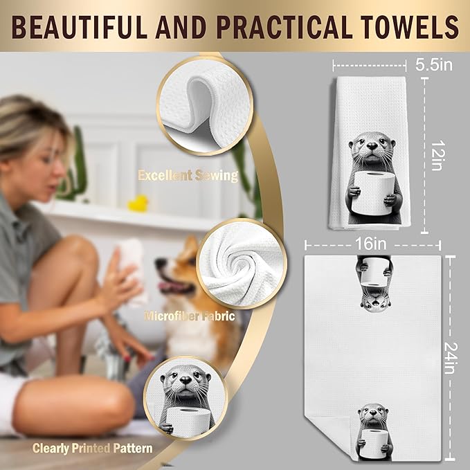 Funny Otter Hand Towels for Bathroom Decor, Sea Otter Gifts, Kids Bathroom Hand Towels, Otter Lover Gifts, Funny Kitchen Towels, 16x24 Inches
