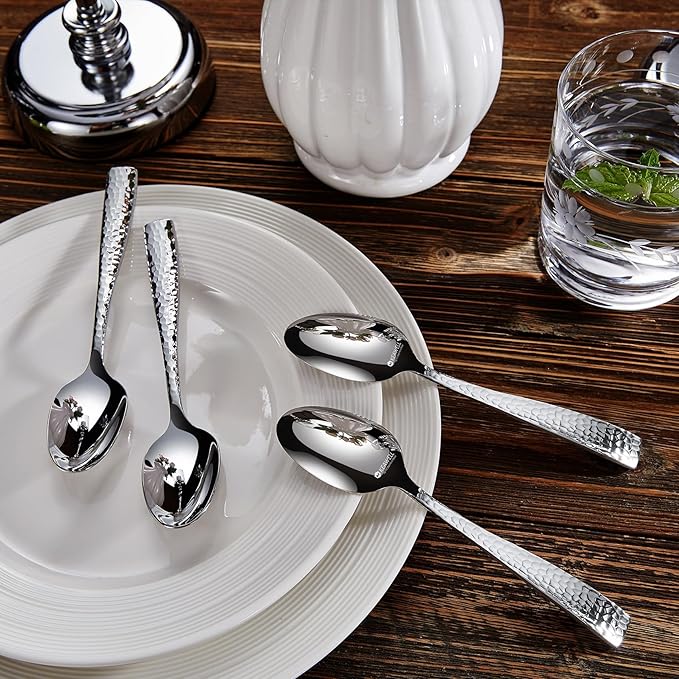 KEAWELL Premium 20/45/65 Piece Louis Hammered Silverware Set with Squared Edge, 18/10 Stainless Steel, Service for 4/8/12, Fine Flatware Set, Dishwasher Safe (45)