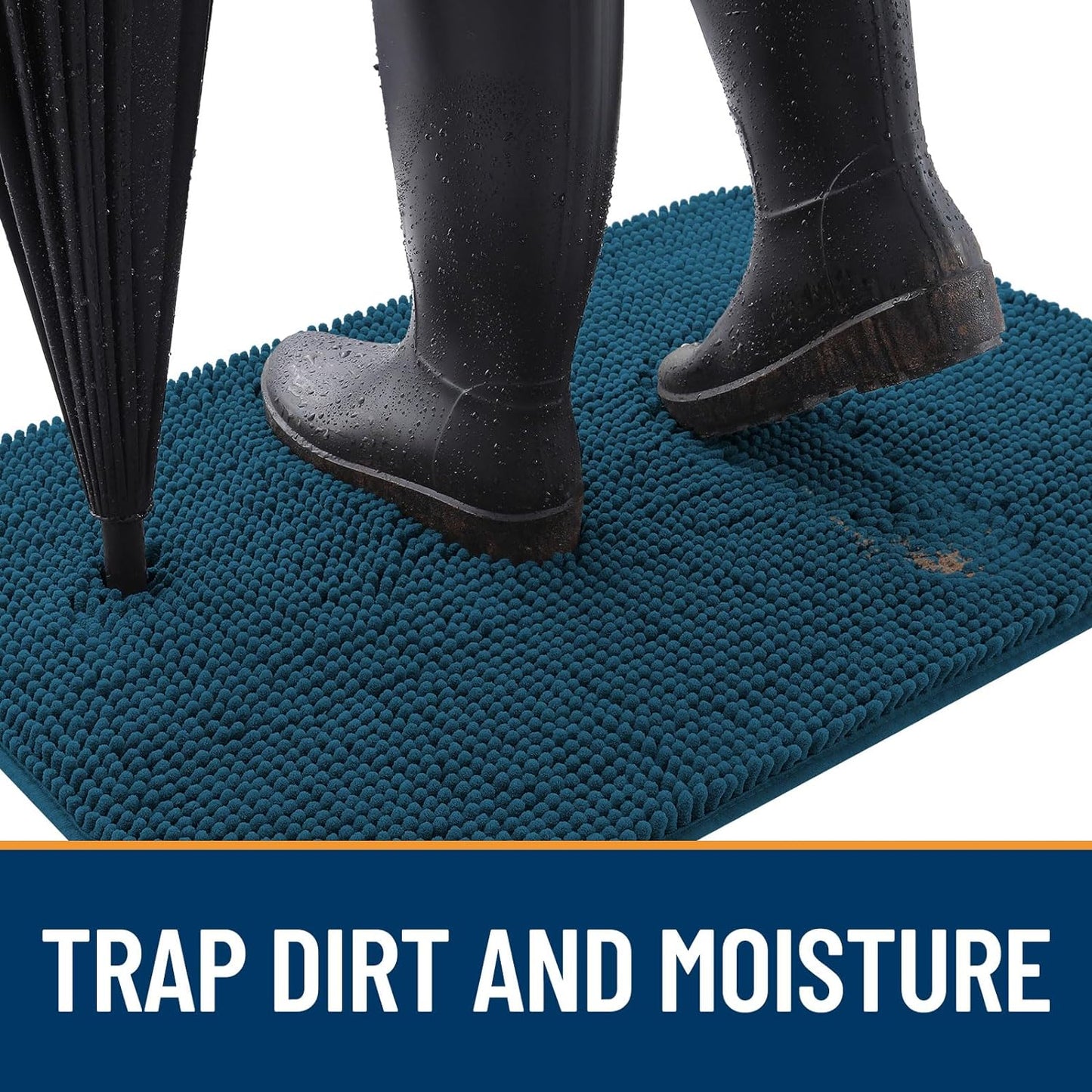 OLANLY Dog Door Mat for Muddy Paws 44x24, Absorbs Moisture and Dirt, Absorbent Non-Slip Washable Doormat, Quick Dry Chenille Mud Mat, Entry Indoor Entryway Carpet for Inside Floor, Atlantic Blue