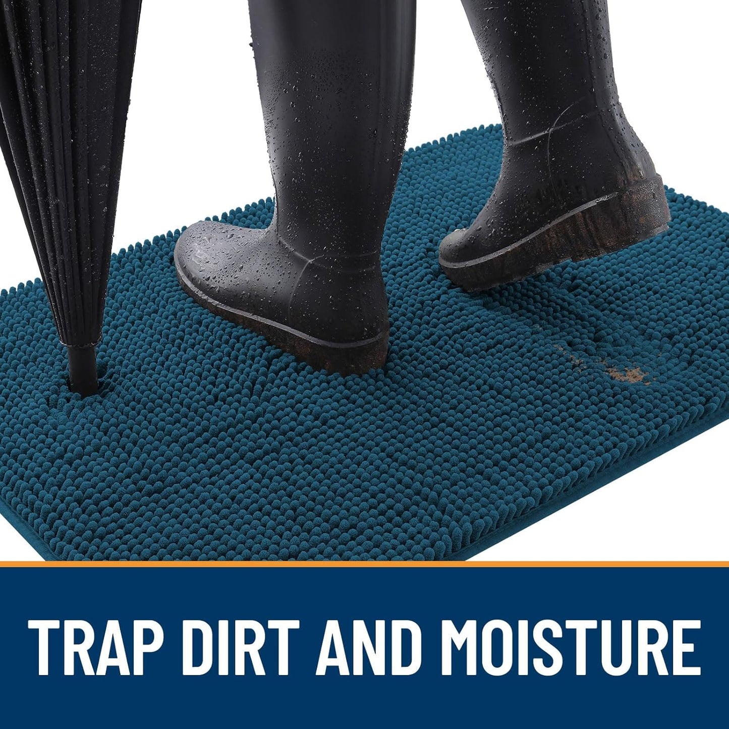 OLANLY Dog Door Mat for Muddy Paws 47x32, Absorbs Moisture and Dirt, Absorbent Non-Slip Washable Doormat, Quick Dry Chenille Mud Mat, Entry Indoor Entryway Carpet for Inside Floor, Atlantic Blue