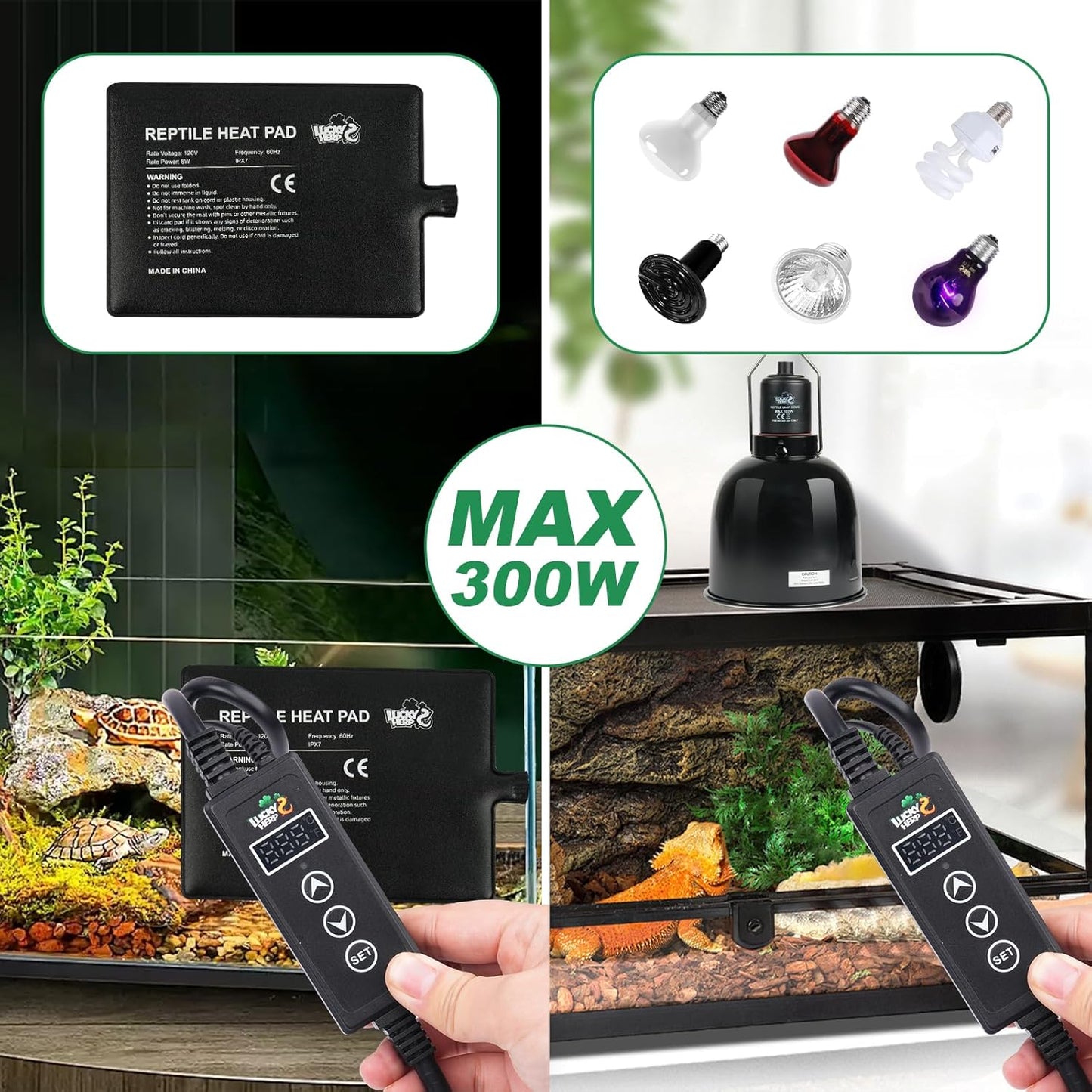 LUCKY HERP Reptile Dimming Thermostat, PID Heat Lamp Temperature Controller with LED Digital Screen, Terrarium Thermostat for Reptile Heat Lamp Heat Mat & Heaters, Support ℉/℃, Memory Function