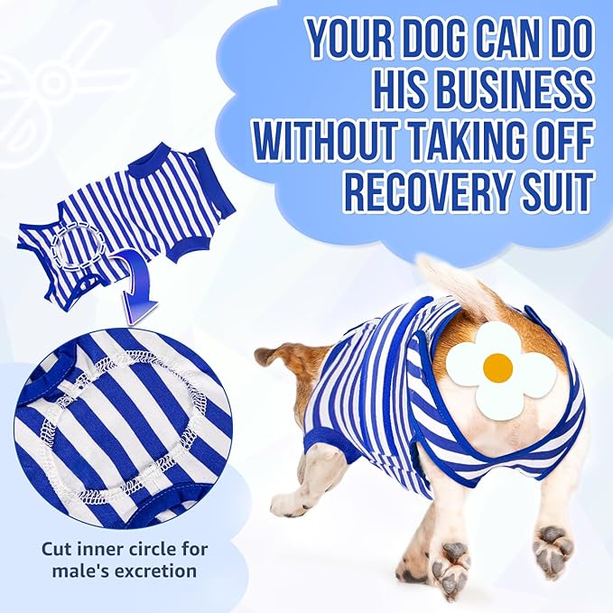 Lukovee Recovery Suit for Dogs, Zipper On Recovery Suit for Female Male Dog, Onesie Abdominal Wounds Cone E-Collar Alternative Prevent Licking Spay Recovery Suit (Large, Blue & White)
