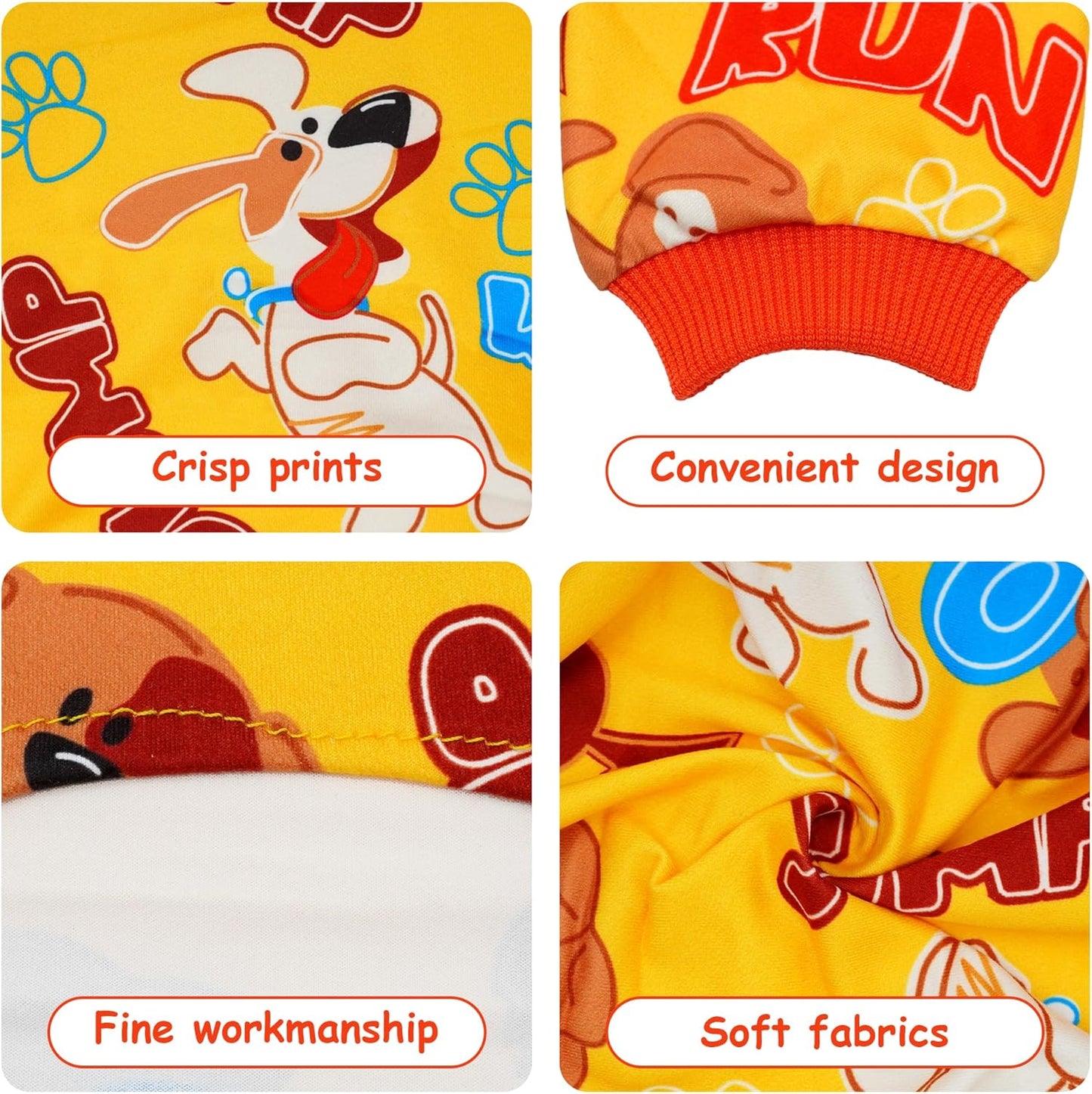 2PCS Dog Pajamas for Large Sized Dog Pjs Clothes Puppy Onesies Outfits Pet Jammies Boy Girl Male Female Apparel Lightweight Stretch Paw Bone Blue Yellow Print L