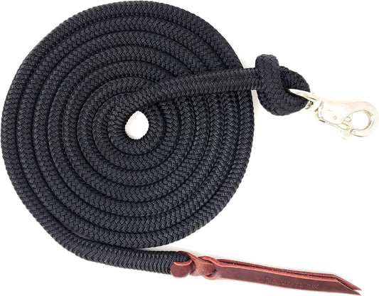 Premium 1/2" Samson EQ Yacht Braid Lead Rope with Nickel Trigger Bull Snap. Option for 12ft, 14ft and 16ft Lengths (Black, 16 FT)