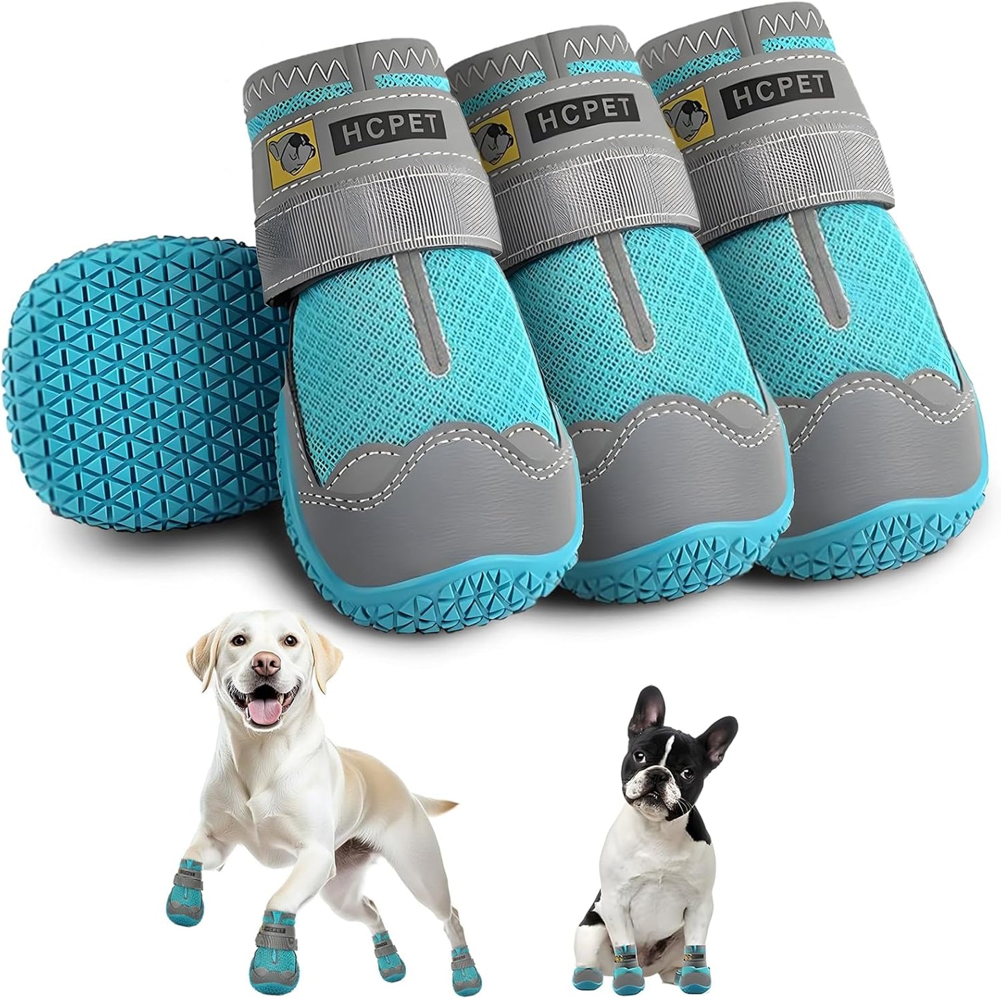 Hcpet Dog Shoes for Large Dogs, Breathable Dog Booties for Small Medium Dogs, Anti-Slip Dog Boots & Paw Protectors for Hot Pavement Winter Snow Hiking with Reflective Straps Blue Size 1