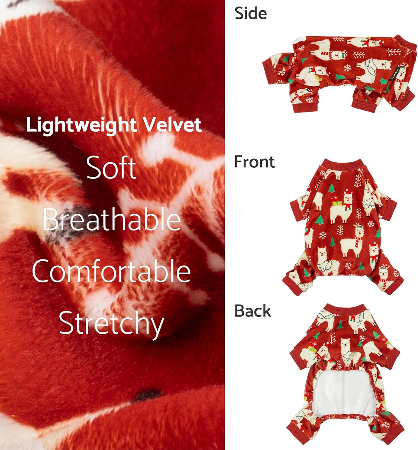 Fitwarm Christmas Alpaca Dog Pajamas, Christmas Clothes for Small Dogs Boy Girl, Holiday Pet Outfit, Red, Green, White, Small