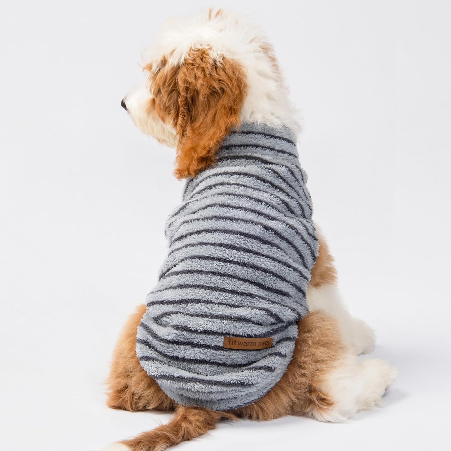 Fitwarm 2 Pack Striped Fleece Dog Sweater, Warm Winter Dog Clothes for Small Dogs Boy Girl, Fuzzy Pet Outfit, Doggy Pullover Jumper, Grey, Navy, XXL