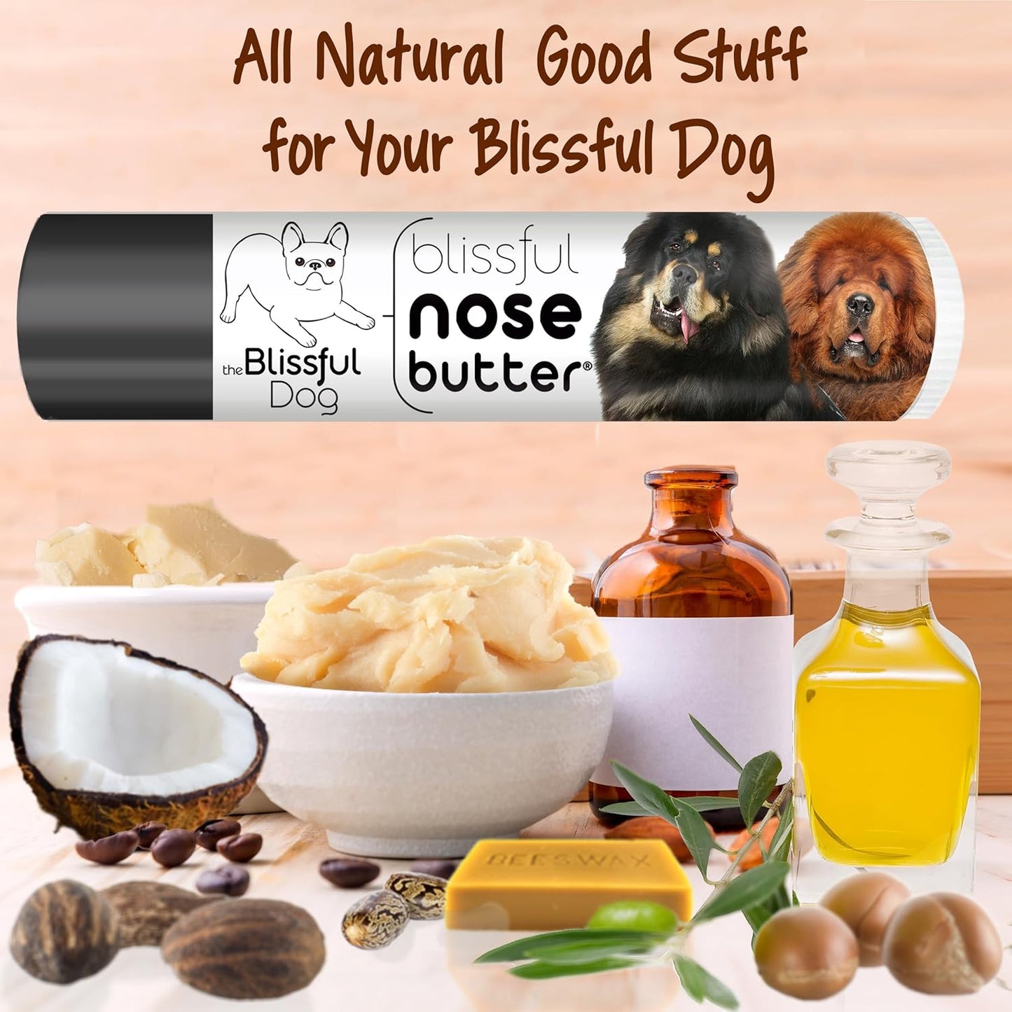 The Blissful Dog Tibetan Mastiff Nose Butter for Dry, Cracked Skin, Lick-Safe Dog Nose Balm with Moisturizing Shea Butter, Almond, Olive, and Essential Oils, Pet Supplies, Uncented, 0.15 oz.