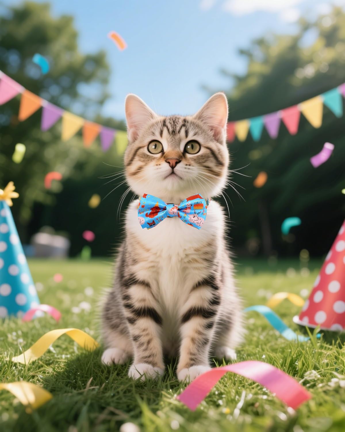 PET SHOW 5 Pack Happy Birthday Small Dog Bow Ties Sliding Collar Attachment Puppies Cats Pet Bowties for Party Balloon Cake Bowknots Collar Charms Grooming Accessories