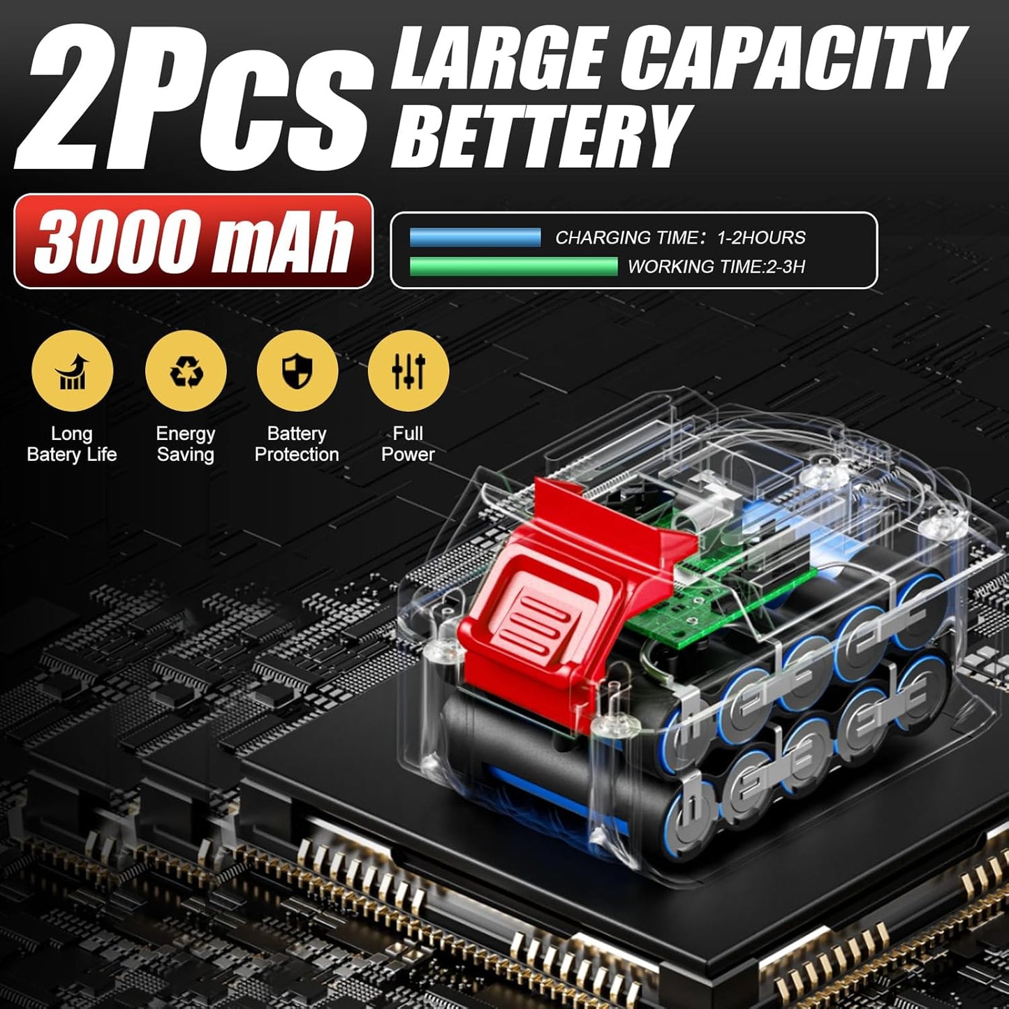 Cordless Horse Clippers,500W Heavy Duty Horse Grooming Clippers with 2 PCS Rechargeable 3000mAH Lithium Battery,6 Speed Professional Horse Grooming Kit for Thick Coat Animals