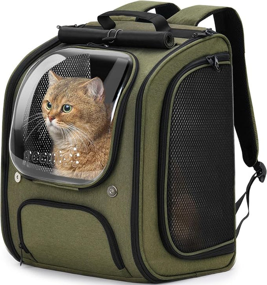 Pecute Cat Backpack Carrier, Large Space Cat Bubble Backpack, Breathable Cat Carrier, Shaded Dog Backpack Carrier, Ergonomic 3D Design for Travel, Hiking, Suitable for Shopping, and Vet, Green