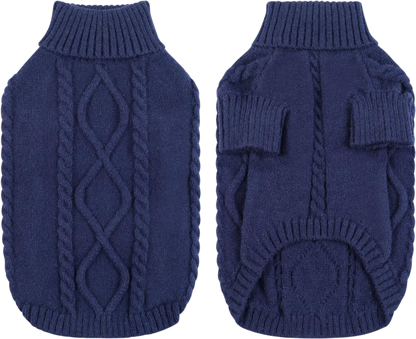 Queenmore Small Dog Pullover Sweater, Cold Weather Cable Knitwear, Classic Turtleneck Thick Warm Clothes for Chihuahua, Bulldog, Dachshund, Pug (Dark Navy, X-Large)