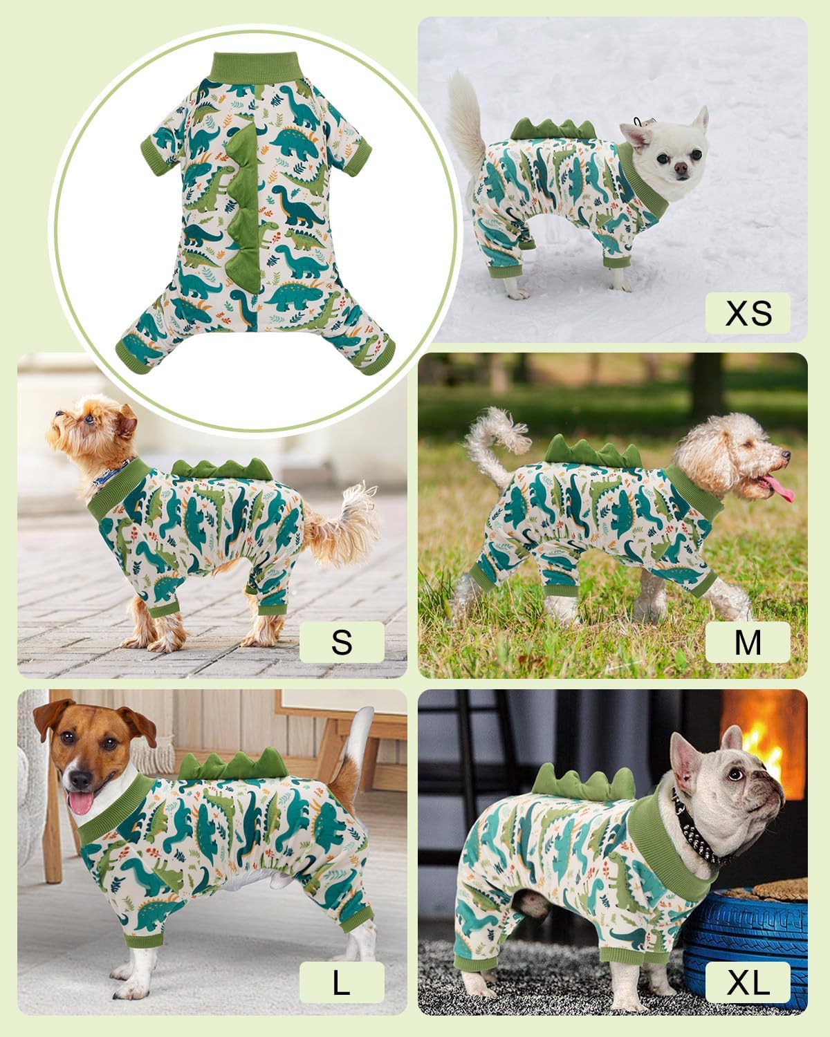 CuteBone Dinosaur Costume Dog Pajamas, Stretchy Spandex Crystal Velvet Sleepwear Coat for Small Dogs, Soft & Warm Pet Outfit Clothes for Cold Weather, Cozy Pullover Design COSP05M
