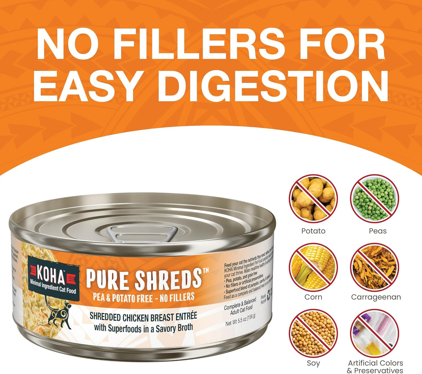 KOHA Pure Shreds Chicken Entrée for Cats, High Protein Wet Cat Food, 5.5oz Cans (Pack of 12)