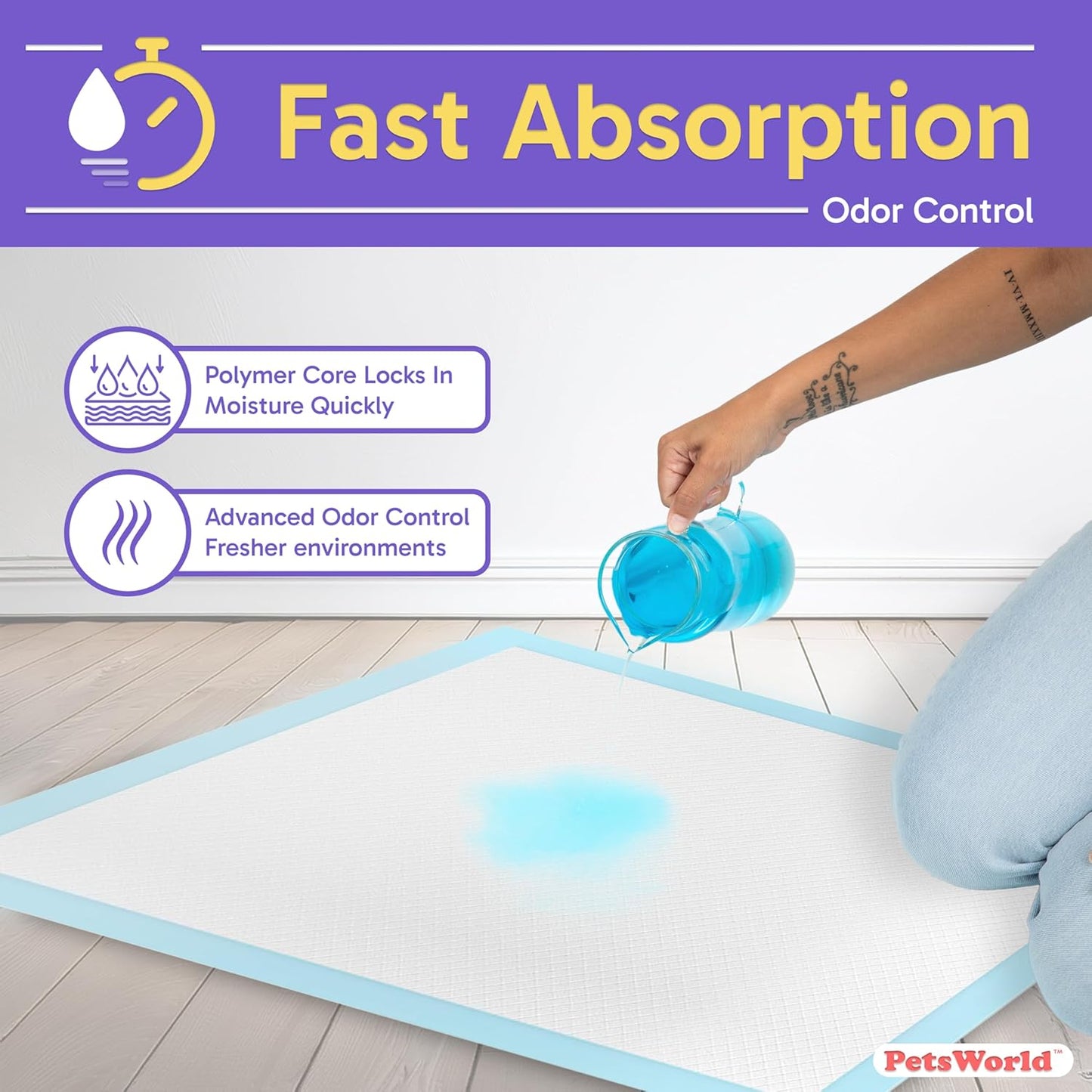 PETSWORLD Puppy Pads, 23x36 Inch, 2400 Count - Puppy Pee Pads for Dogs, Tear Resistant, Economy Value, Super-Absorbent Polymer Gel Core, Perfect for Puppies, Smaller Dogs