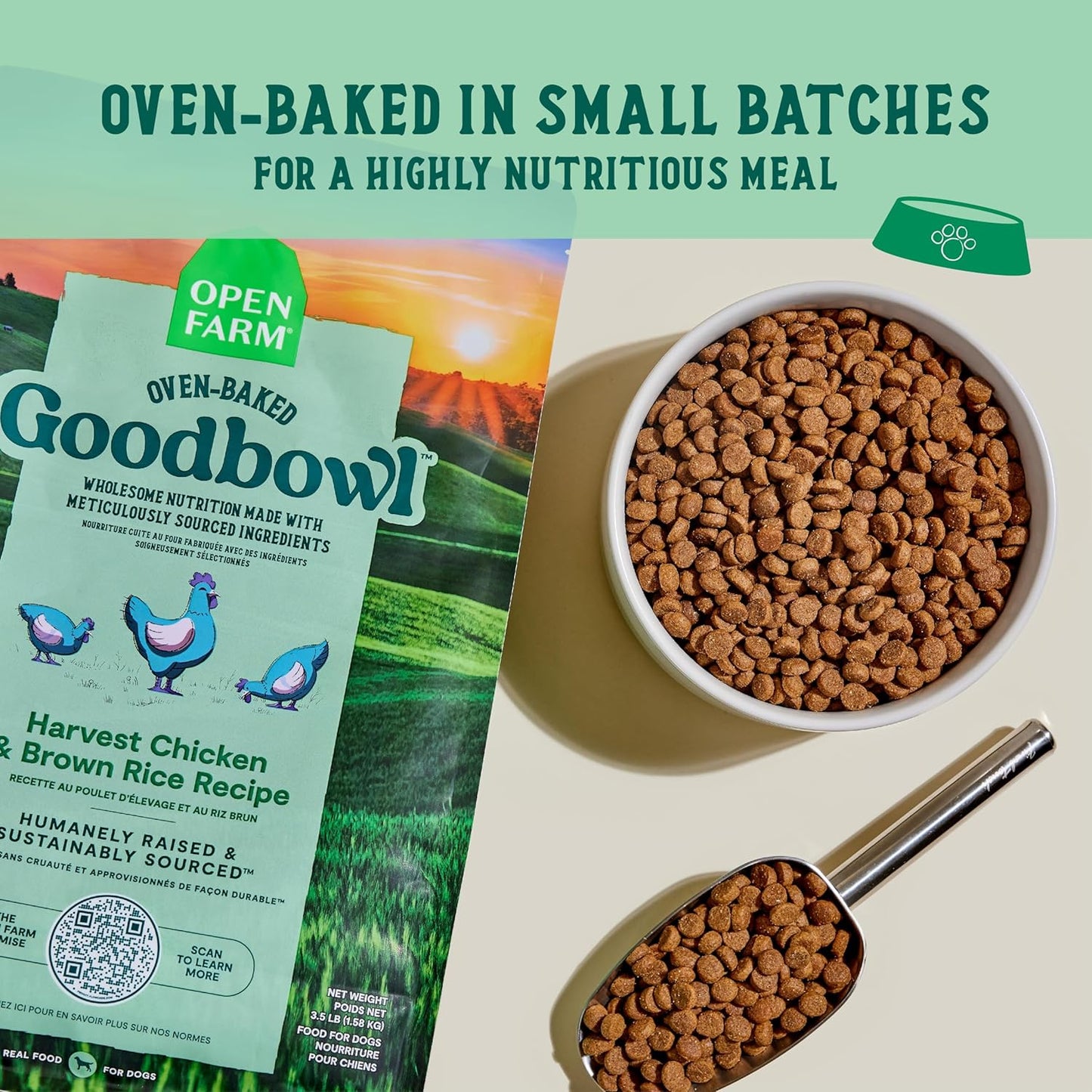 Open Farm Goodbowl, Oven-Baked Small Batch Dry Dog Food - Harvest Chicken & Brown Rice Recipe, Includes Non-GMO Produce & Grains, 3.5lb Bag (56oz Bag)