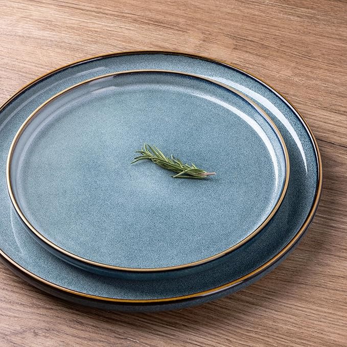 GBHOME Ceramic Dinnerware Sets for 6, 18 Pieces Stoneware Plates and Bowls Sets, Scratch Resistant Dishes, Dishwasher & Microwave Safe, Space Blue