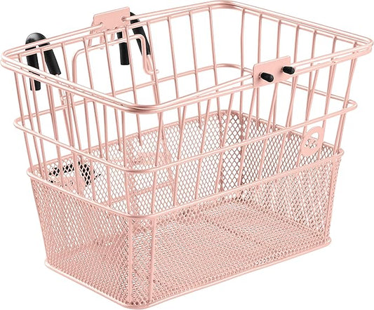 Retrospec Apollo Detachable Front Bike Basket Steel Half-Mesh with Integrated Detachable Hooks and Built-In Handle, Easy Assembly and Portability for Bicycles