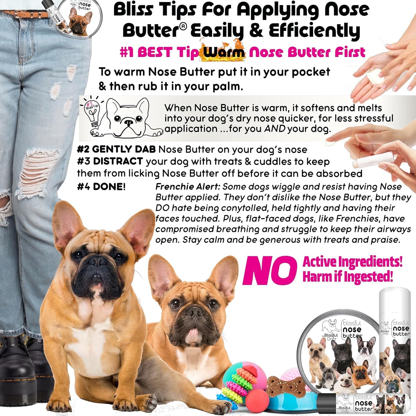 The Blissful Dog French Bulldog Pied Nose Butter for Dry, Cracked Skin, Lick-Safe Dog Nose Balm with Moisturizing Shea Butter, Almond, Olive, and Essential Oils, Pet Supplies, Uncented, 8 oz.
