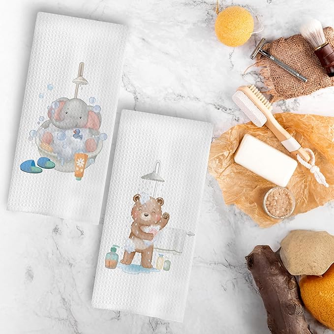 Kids Hand Towels Set of 4, Cute Baby Giraffe Elephant Bear Lion Decorative Hand Towels for Bathroom Decor, Toddler Kids Bathroom Decor, 16x24 Inch