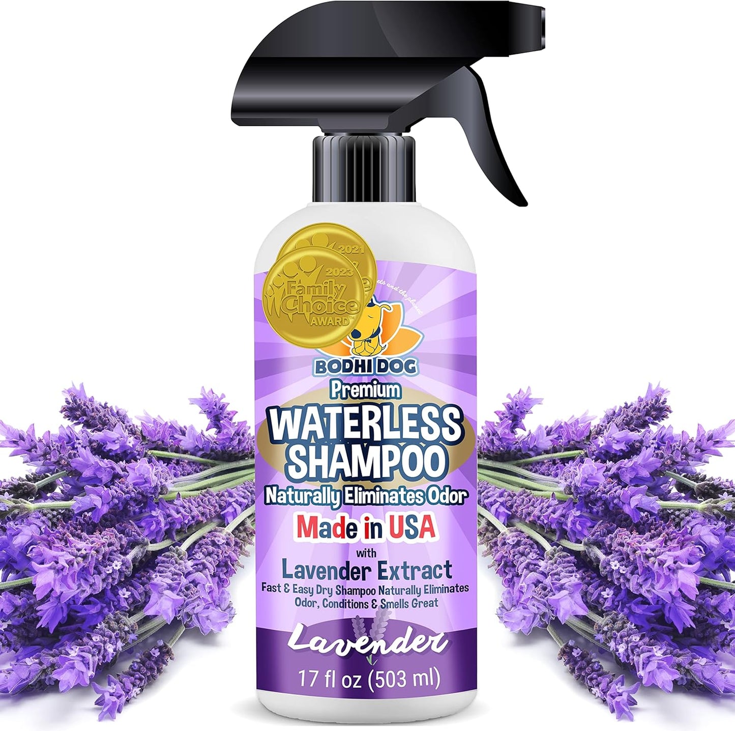 Bodhi Dog Waterless Shampoo - Natural Dry Shampoo for Dogs & Cats - Neutralizes Pet Odor - No Rinse Required - Made of Natural Extracts - Safe for Sensitive Skin - Made in USA - Lavender (17 Fl Oz)
