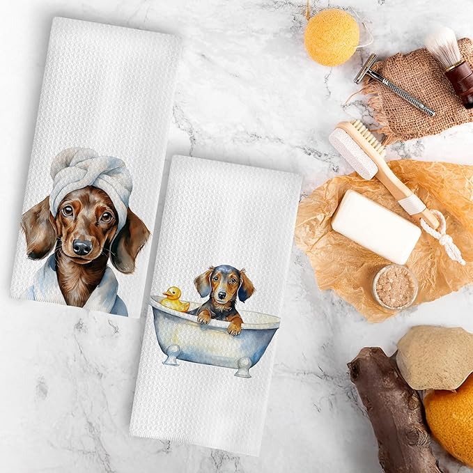 Funny Dachshund Bathroom Hand Towels, Dachshund Lover Gifts, Weiner Dog Gifts for Women Decorative Hand Towels for Bathroom, Funny Sausage Dog Kitchen Towels, 16x24 Inch Set of 4
