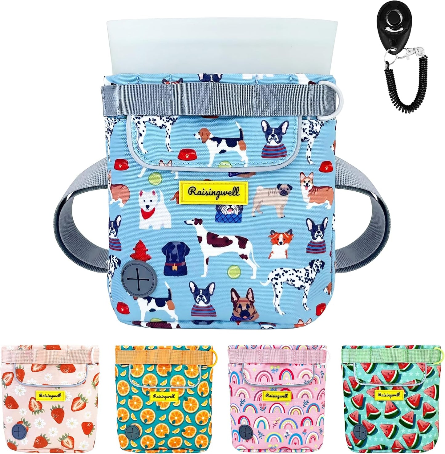 Dog Treat Pouch for Pet Walking and Training with Clicker 2 Cup Silicone Bag Small Fanny Pack Holder for Puppy Snack Dispenser Kit for Leash and Outdoor Use (Dog Puzzle)