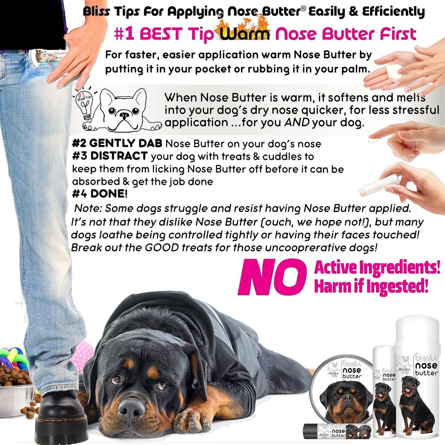 The Blissful Dog Rottweiler Nose Butter for Dry, Cracked Skin, Lick-Safe Dog Nose Balm with Moisturizing Shea Butter, Almond, Olive, and Essential Oils, Pet Supplies, Uncented, 8 oz.