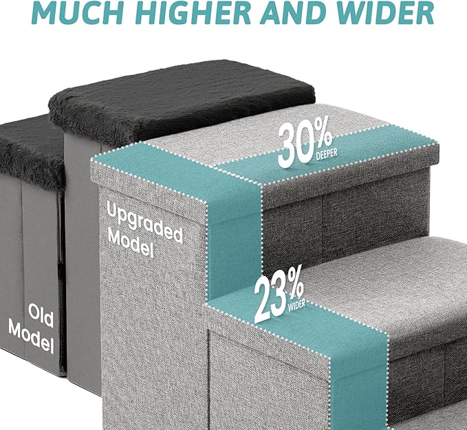 Dog Stairs with Storage, 4-Step Wider Sturdy Dog Steps for Small/Medium/Large Dogs and Older Cats, Folding Doggie Ramp for Bed/Couch/Car Hold Up to 180 lbs (22" H, Brown)