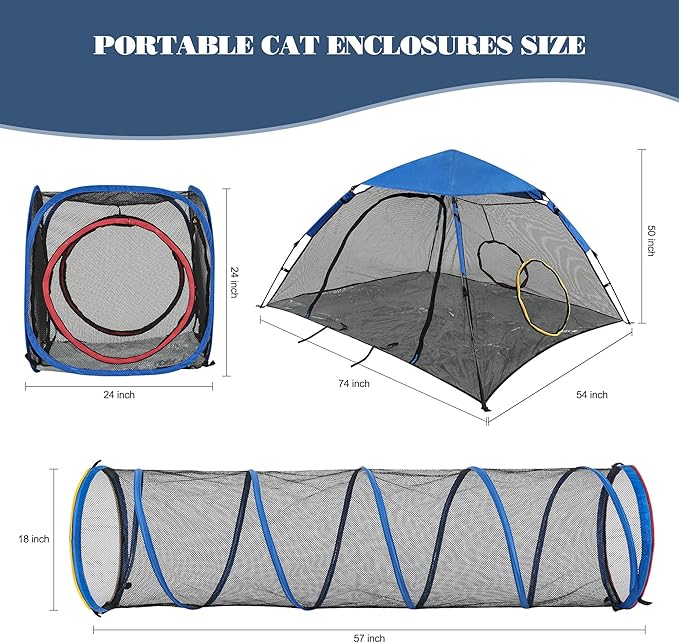 Outdoor Cat Enclosure -Portable Pet Playpen for Outside with Cat Tunnel, Cube Combo,Pet Cage for Cats, Kittens, Dogs and Small Animals