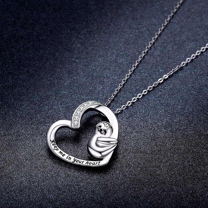 JUSTKIDSTOY Sloth Necklace Sterling Silver “Slow Down Be Happy” Slider Sloths Stuffed Animal Pendant Jewelry Charm Gifts for Women