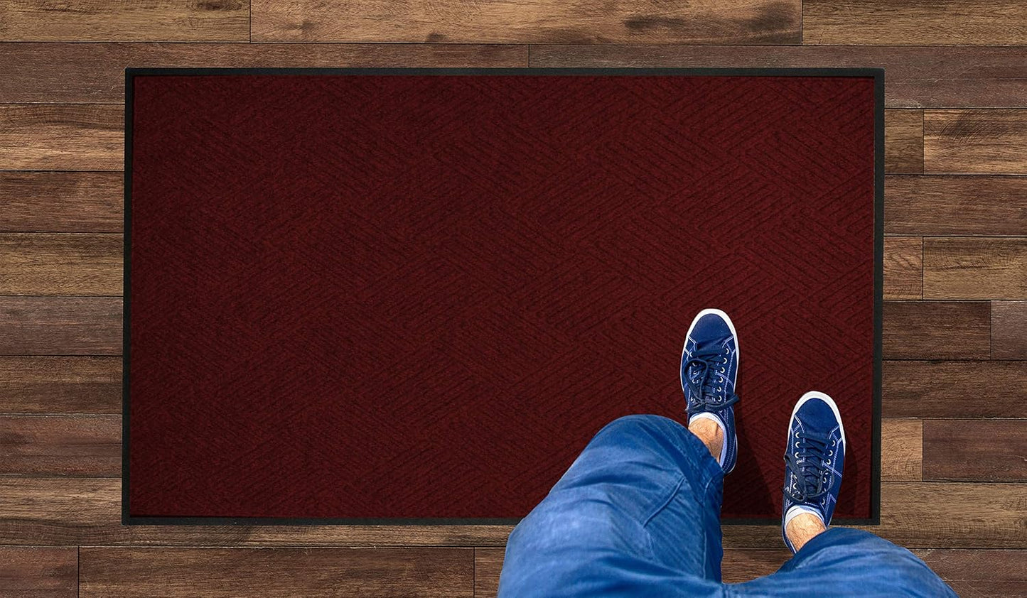 WaterHog Diamond | Commercial-Grade Entrance Mat with Rubber Border – Indoor/Outdoor, Quick Drying, Stain Resistant Door Mat (Red/Black, 6' x 12')