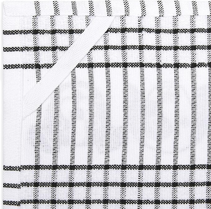 Cackleberry Home Paw Prints Terrycloth Kitchen Towels Windowpane Check Fabric, Set of 4 (Black)