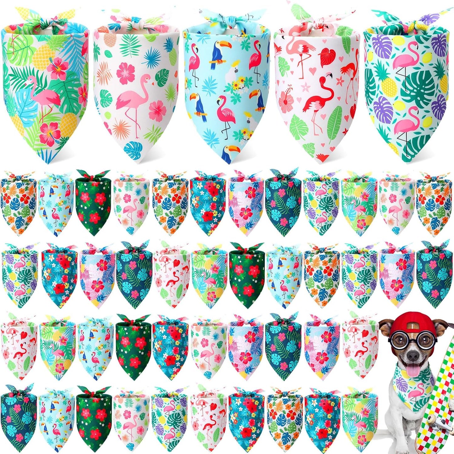 Weewooday 50 Pcs Hawaiian Dog Bandanas Bulk for Dogs Soft Bibs Adjustable Triangle Pet Bandana for Small Medium Large Costume(Hawaii Pattern, 25.6 x 17.7 x 17.7 Inch)