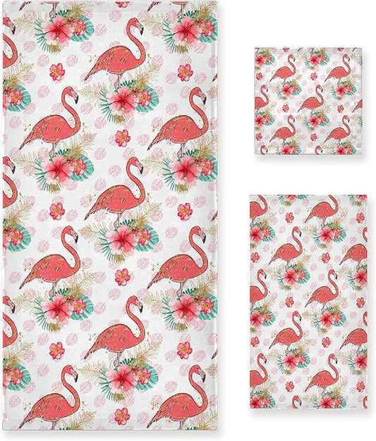 Gaming 3 Piece Towel Bathroom Sets, 1 Bath Towel, 1 Washcloth, 1 Hand Towel, Cotton Fast Dry Soft Absorbent Towel Set for Home Kitchen Family (Flamingo)