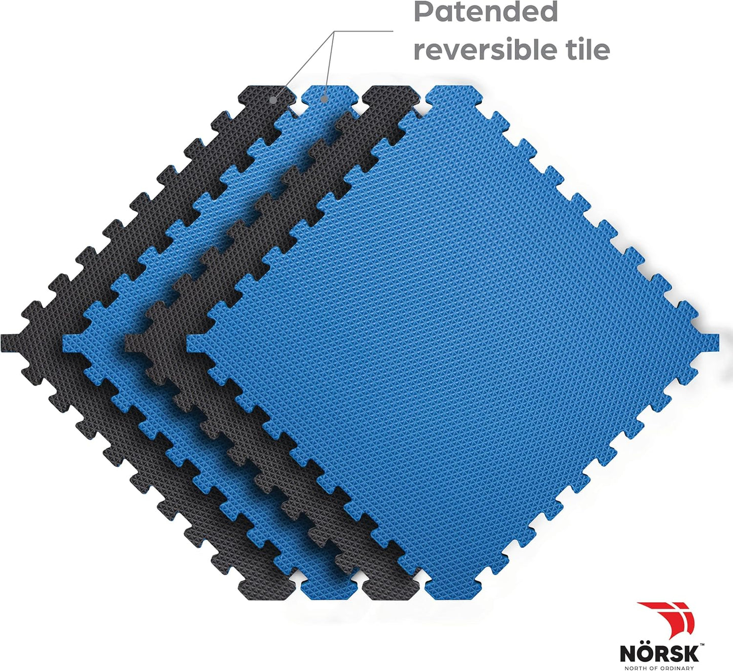 Norsk Reversible Gym Exercise Mats 3/4" Thick EVA Interlocking Foam Tiles, Perfect Gym Flooring for Home Gym,12 Tiles & 24 Trim Pieces, 48 Sq. Ft. Reversible, Dazzling Blue/Black
