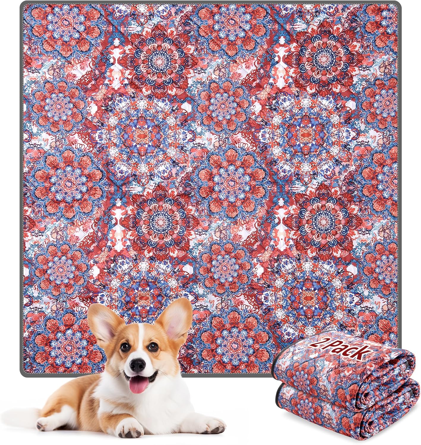 LOOBANI Washable Pee Pads for Dogs, 2 Pack Super Absorbent Reusable Puppy Pads Leakproof Dog Traning Pads, Waterproof Non-Slip Whelping Pad for Floor, Playpen, Crate, Couch-36 x36 (Red Flower)