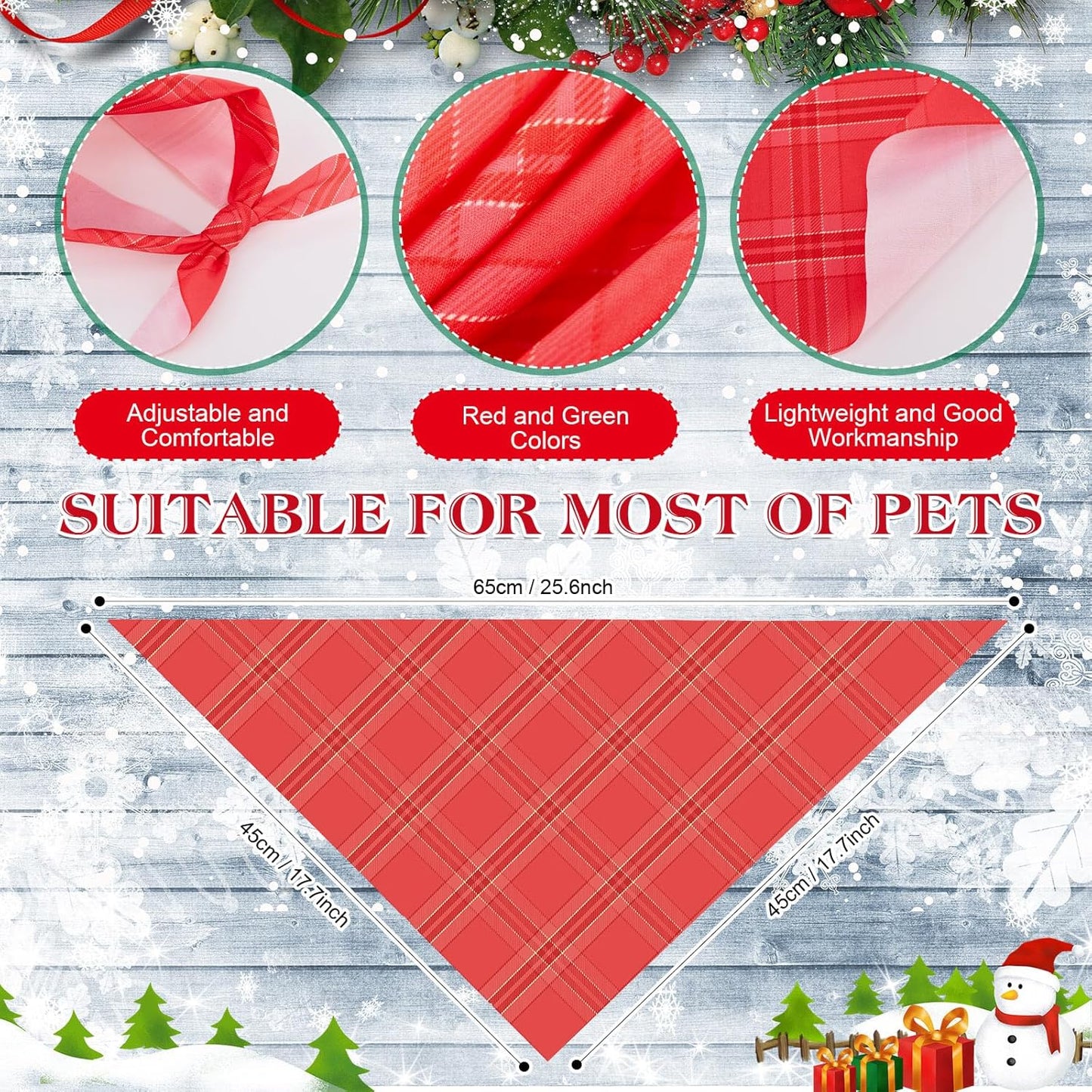 Abbylike 100 Pcs Christmas Dog Bandanas Bulk Red and Green Buffalo Plaid Xmas Bandanas for Dogs Triangle Kerchief Bibs Scarf Set with Christmas Patterns for Pets Costume Photo Props Accessories
