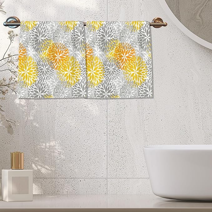 Orange and Grey Flowers Bath Hand Towels for Bathroom Decorative,Dehlia Flowers Soft Absorbent Hand Towels for Kitchen Home Gym Beach 16"x24"