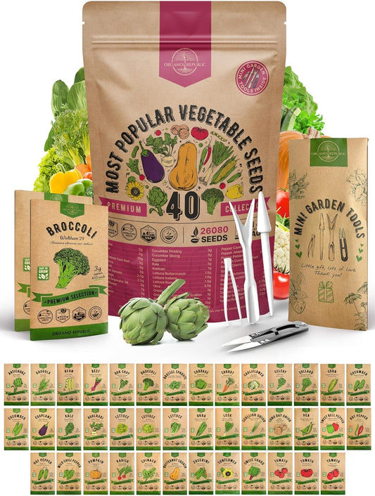 Organo Republic 40 Vegetable Seeds Variety Pack - 26000 Non GMO Heirloom Seeds for Planting Vegetables & Fruits in Bulk Individual Seed Packets, Home Garden Seeds for Hydroponic, Indoor & Outdoors
