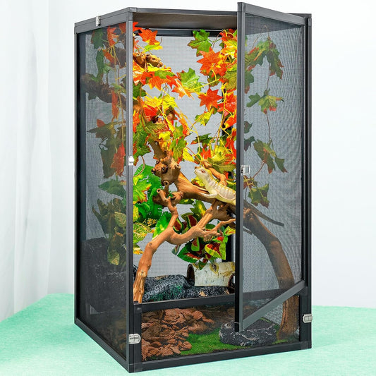 45 Gal Detachable and Foldable Reptile Butterfly Cage Terrarium, 360° Observation, Airflow, Interaction in Gecko Tank for Crested Geckos, Leopard Geckos, Chameleons, Bearded Dragons